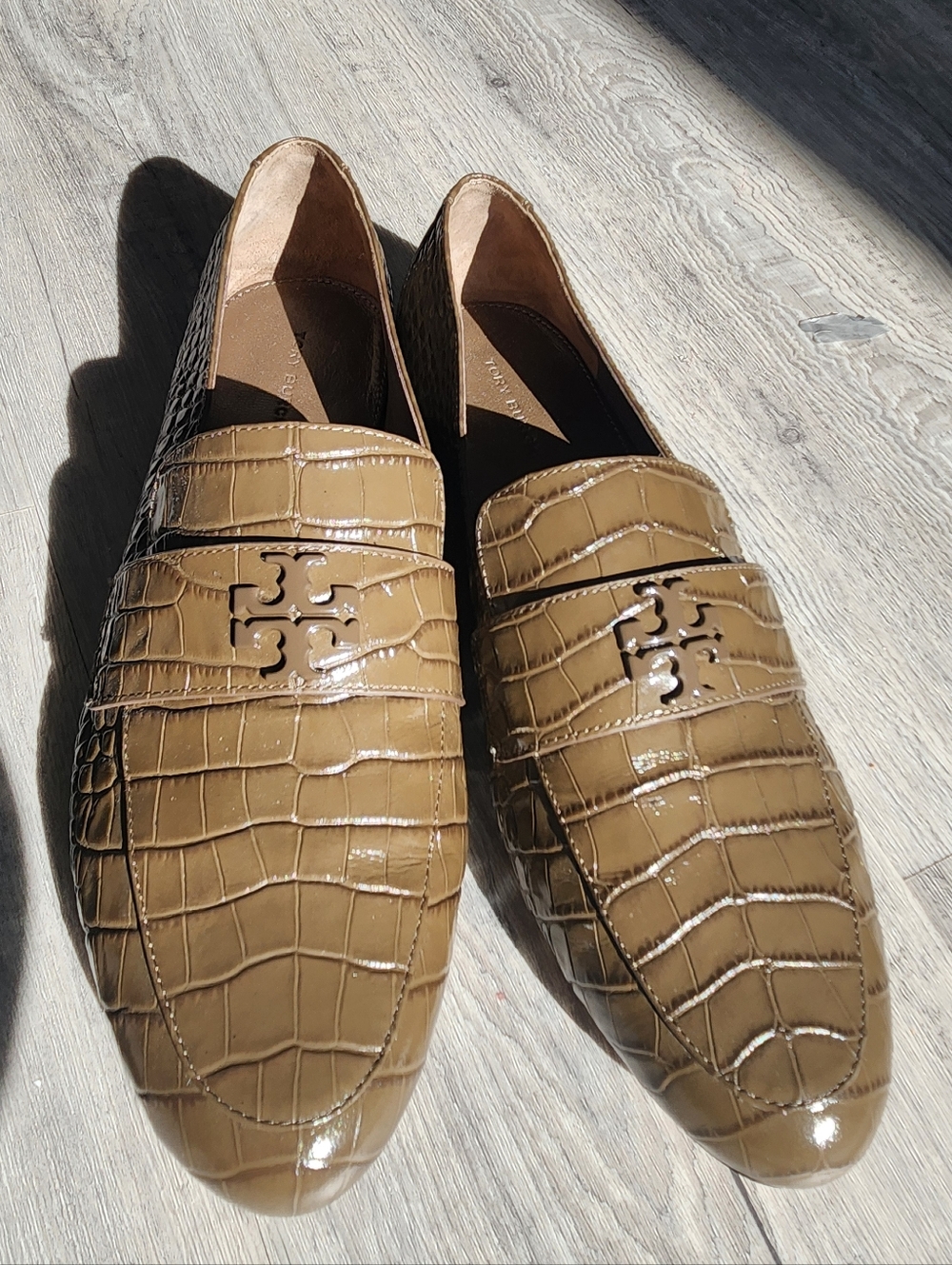 Tory Burch Mini Everly Loafers Flats Brown Crocodile Embossed Leather US 9.5M